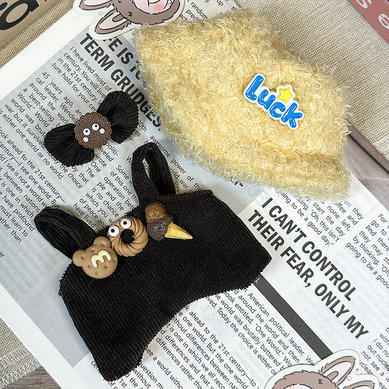 【Clothes only】3PCS set with plushy Hat Kawaii Lbb Overalls Outfit Set unisex Doll clothes