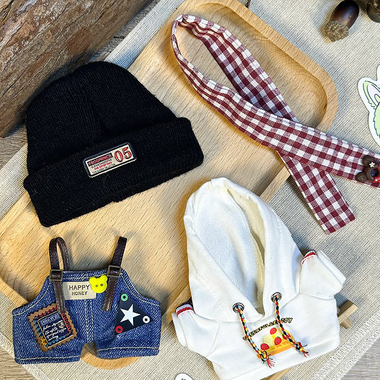 【Clothes only】Holiday-Doll clothing with Beanie Hoddie for 17cm toy 4 pcs Set Casual Daily