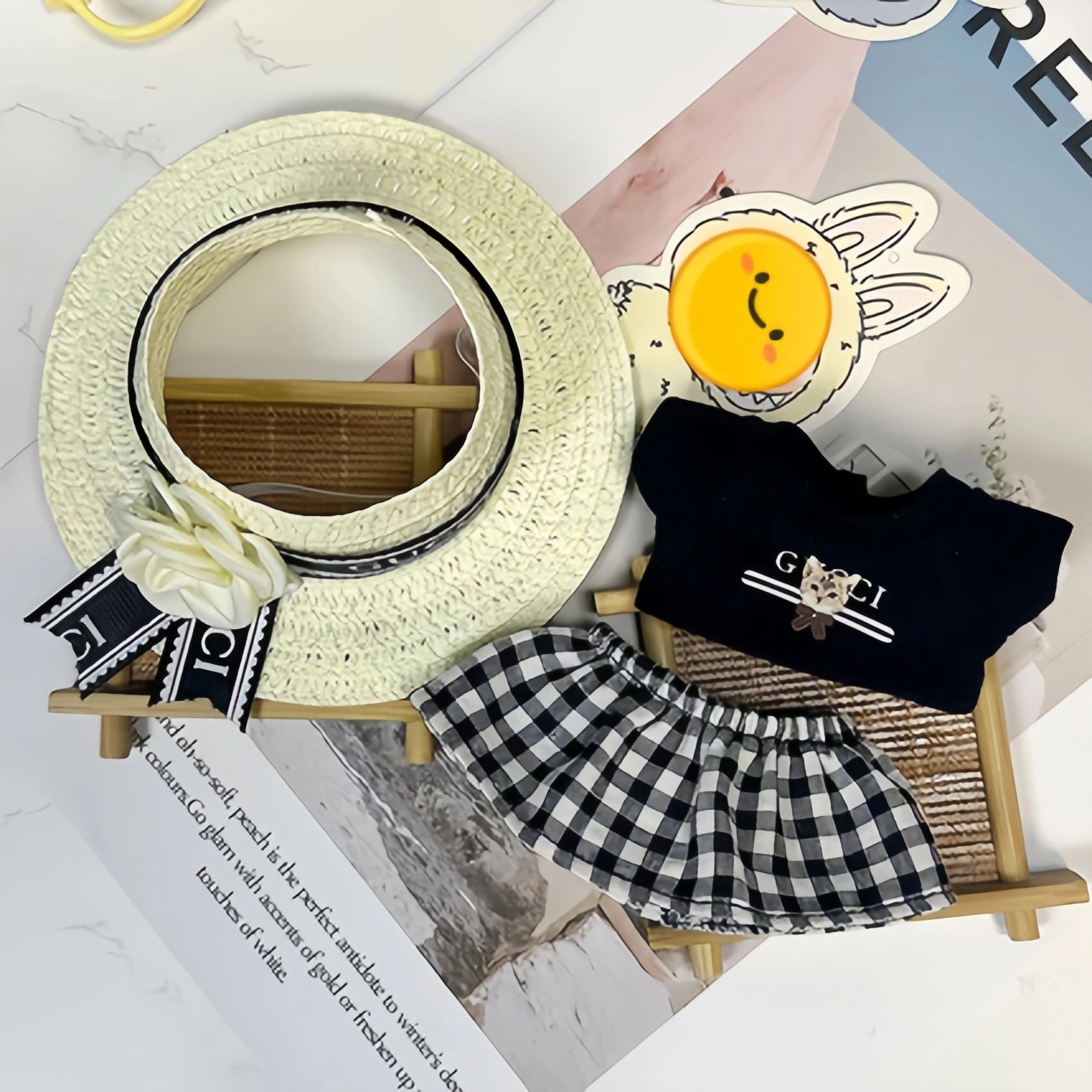 【Clothes only】Big Hat Doll clothing with Hat for 18cm Doll Lbb daily Classic Doll Accessories 3 pcs