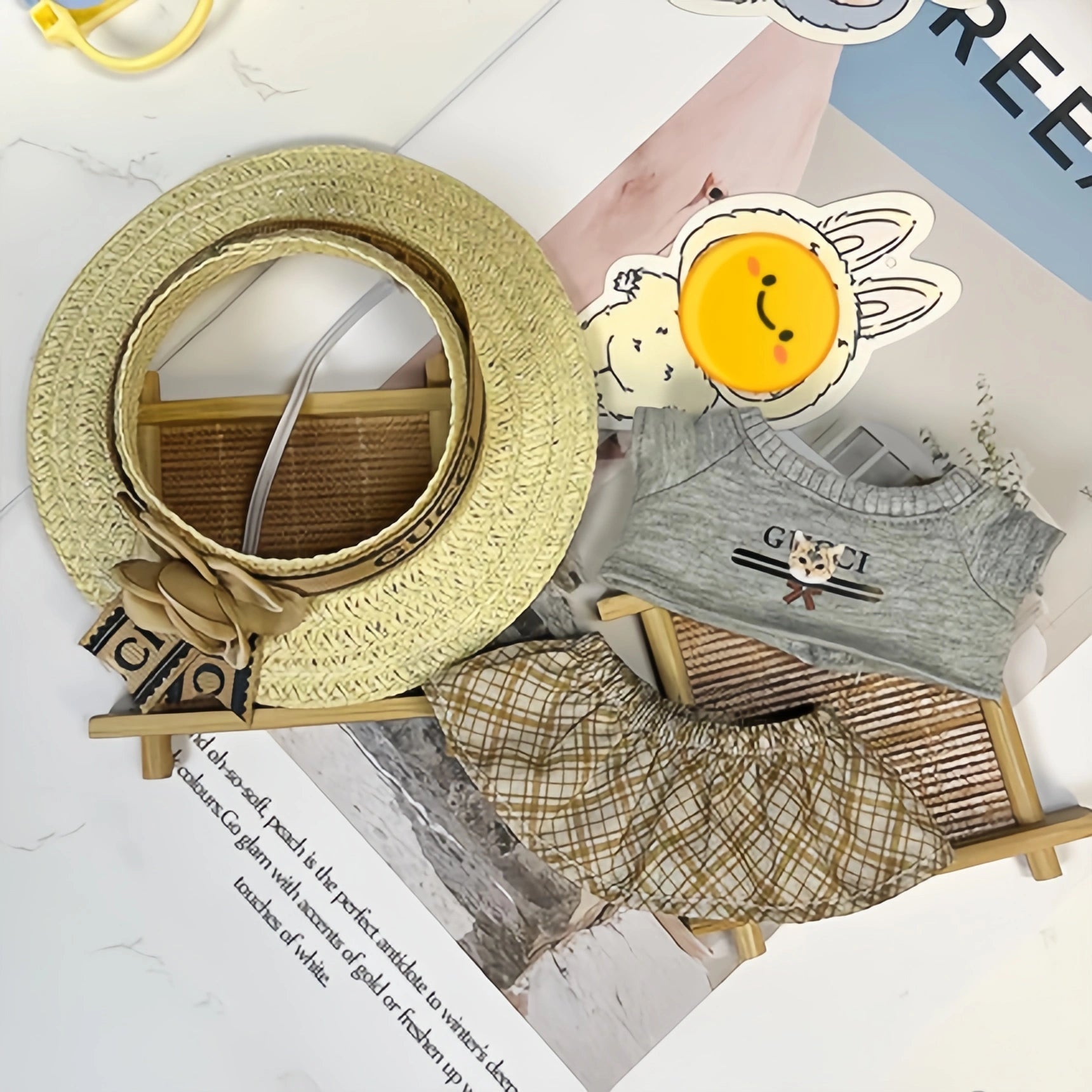 【Clothes only】Big Hat Doll clothing with Hat for 18cm Doll Lbb daily Classic Doll Accessories 3 pcs