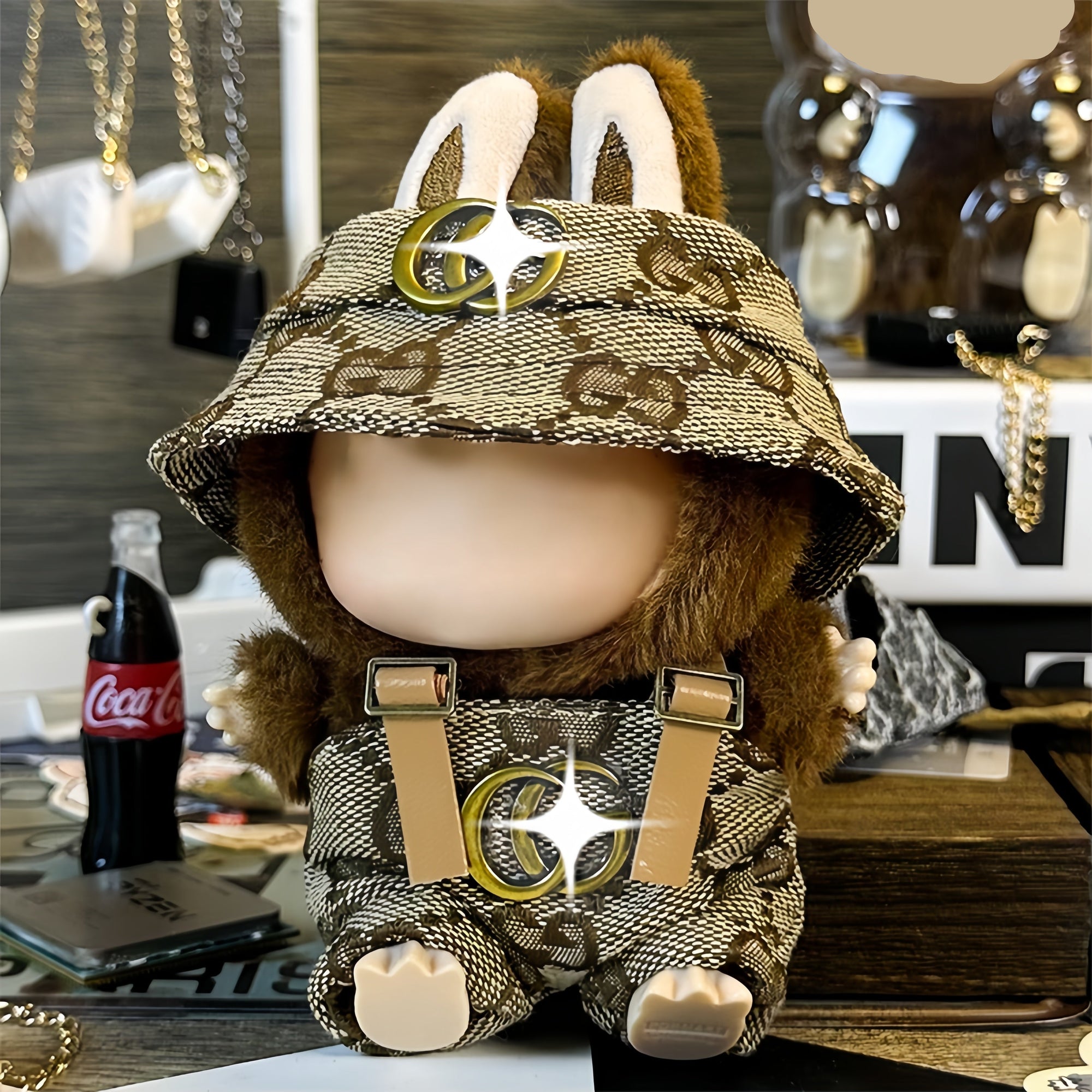 【Clothes Only】3PCS Fashion Outfit with Hat for 18cm Labubu – Luxury Streetwear Style